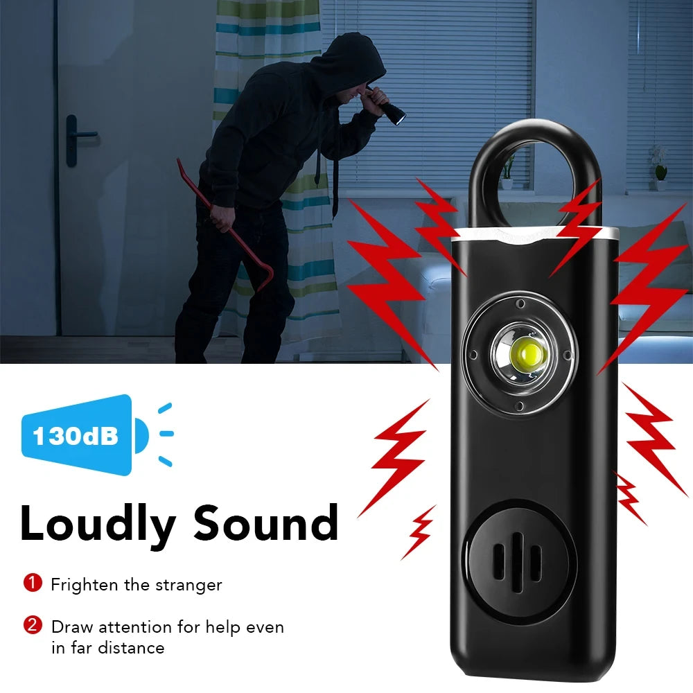 130dB Rechargeable Personal Alarm with LED Light for Self-Defense