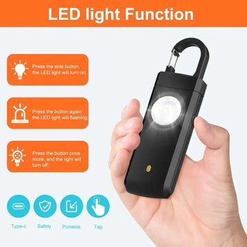 Self Defense LED Flashlight USB Rechargeable Keychain Light with Safety Alarm Protective Supplies Women Outdoor Emergency 1pcs