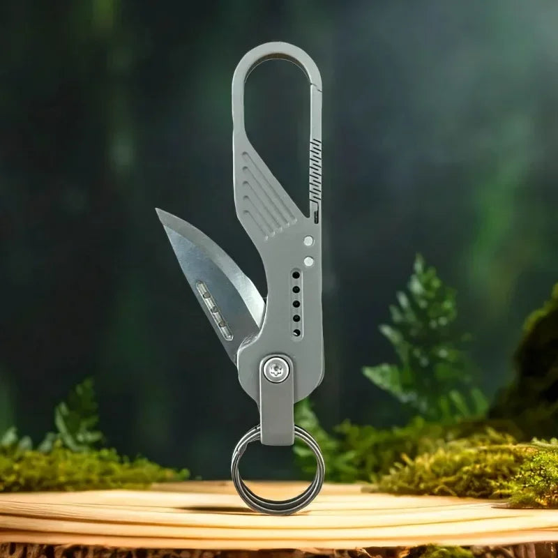 Outdoor Multifunctional Titanium Keychain Carabiner Car Key Chain Knife Box Cutter Keyring Mini Folding Pocket Knife Tool Gift