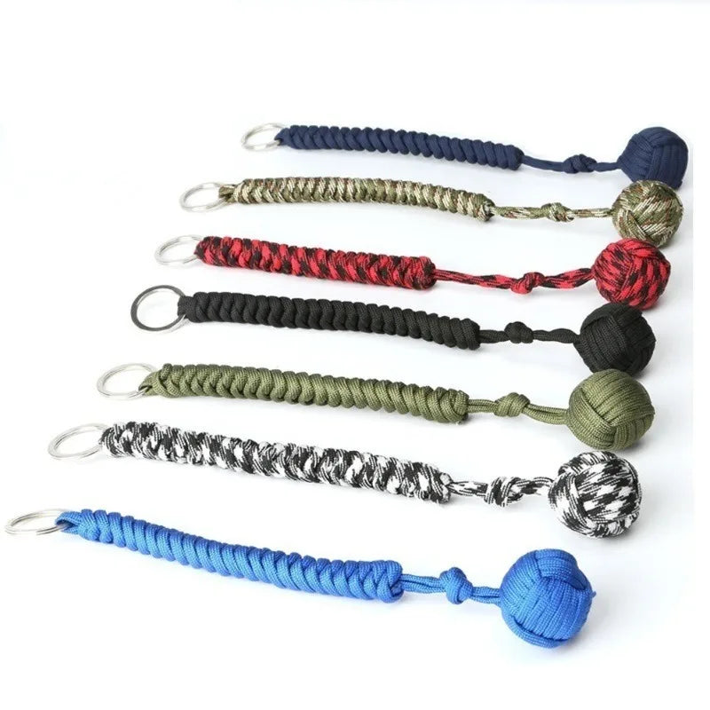 Outdoor Self Defense Key Chain Emergency Survival Protecting Monkey Fist Steel Ball Bearing Parachute Lanyard Camping Paracord